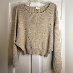 Stay True Rolled Edge Pointelle Rib-Knit Sweater